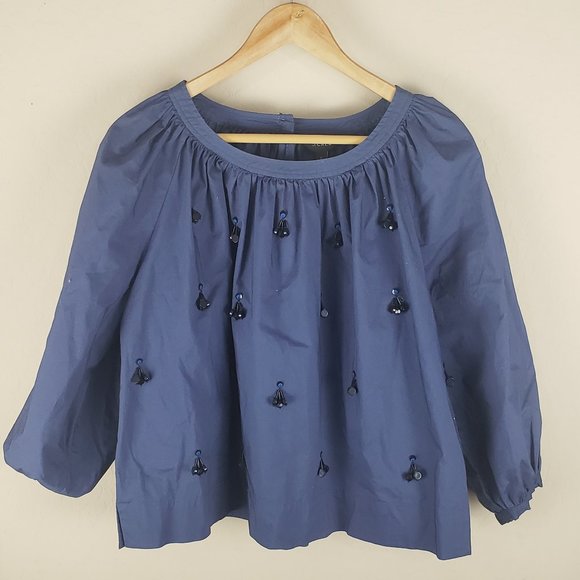 J. Crew Navy Embellished Top - Picture 3 of 10